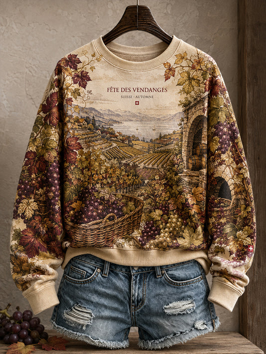 Damen-Herbst-Sweatshirt mit Schweizer Erntefest-Motiv