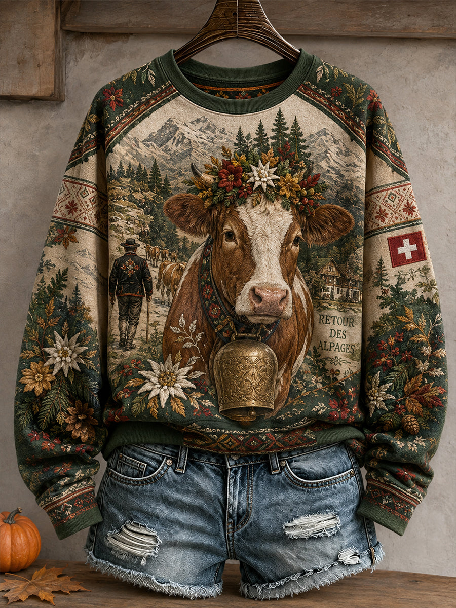 Damen Herbst Schweizer Erntefest Kunst bedrucktes Sweatshirt
