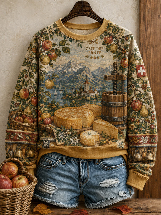 Damen-Herbst-Sweatshirt mit Schweizer Erntefest-Motiv