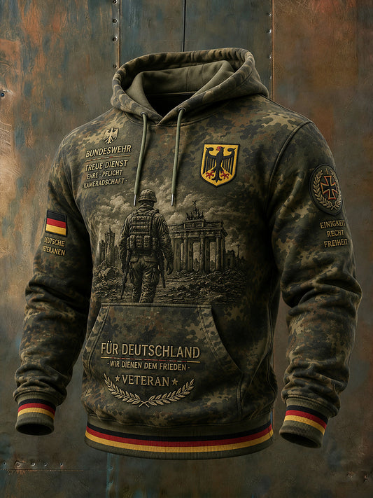 Herren-Kapuzenpullover im Vintage-Stil mit Veteran-Motiv und tief angesetzten Schultern