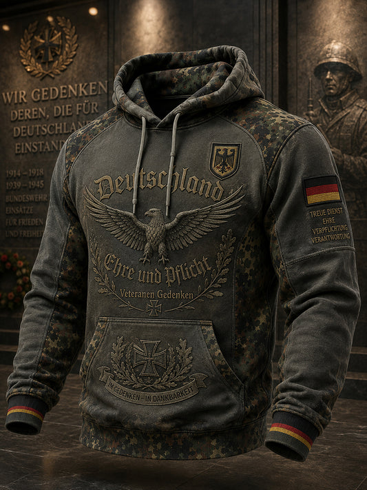 Langarm-Kapuzen pullover mit Camo-Print für Herren Vintage-Veteran