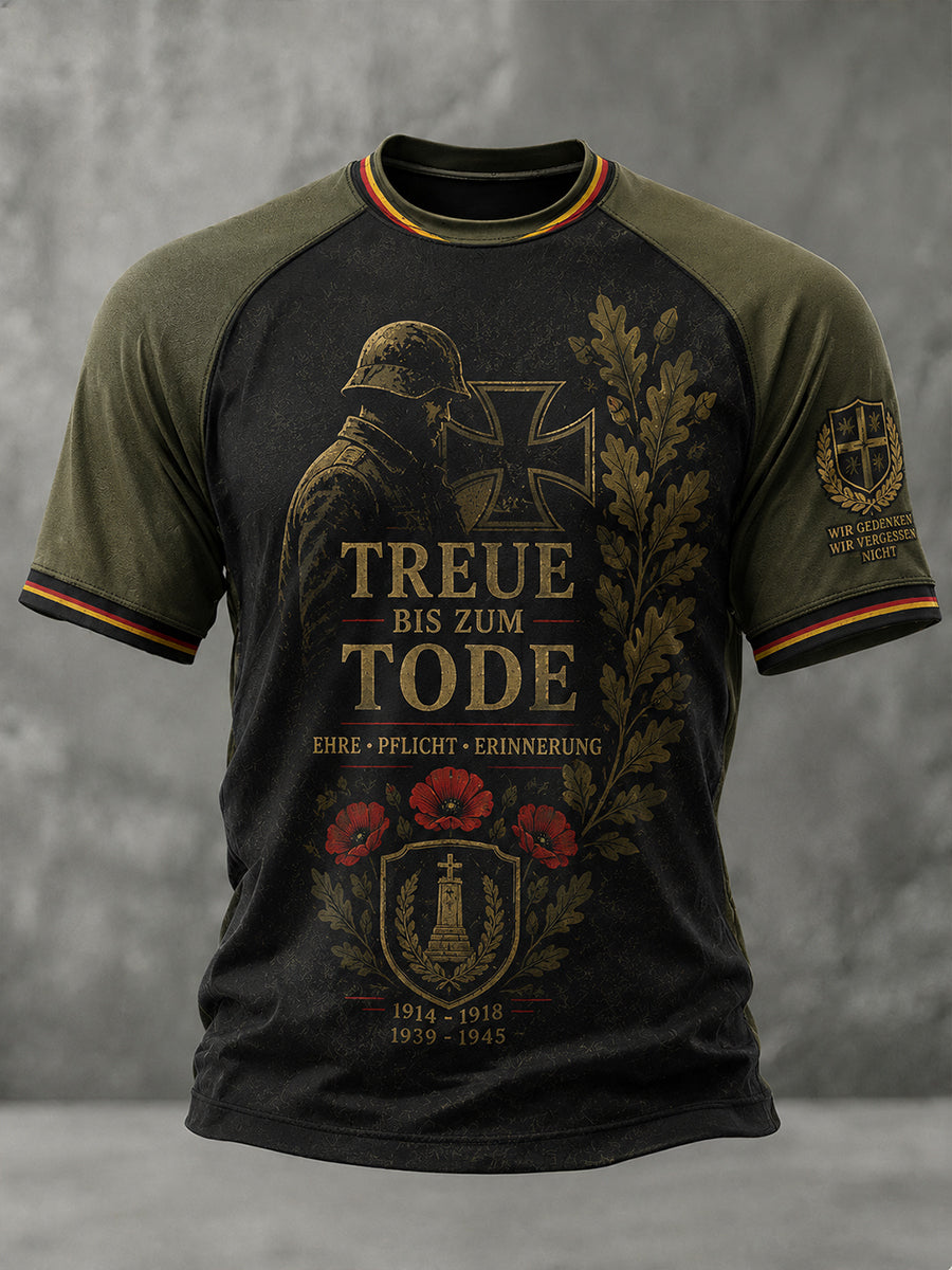 Herren-Vintage-Veteran-Print Raglan Kurzarm-T-Shirt