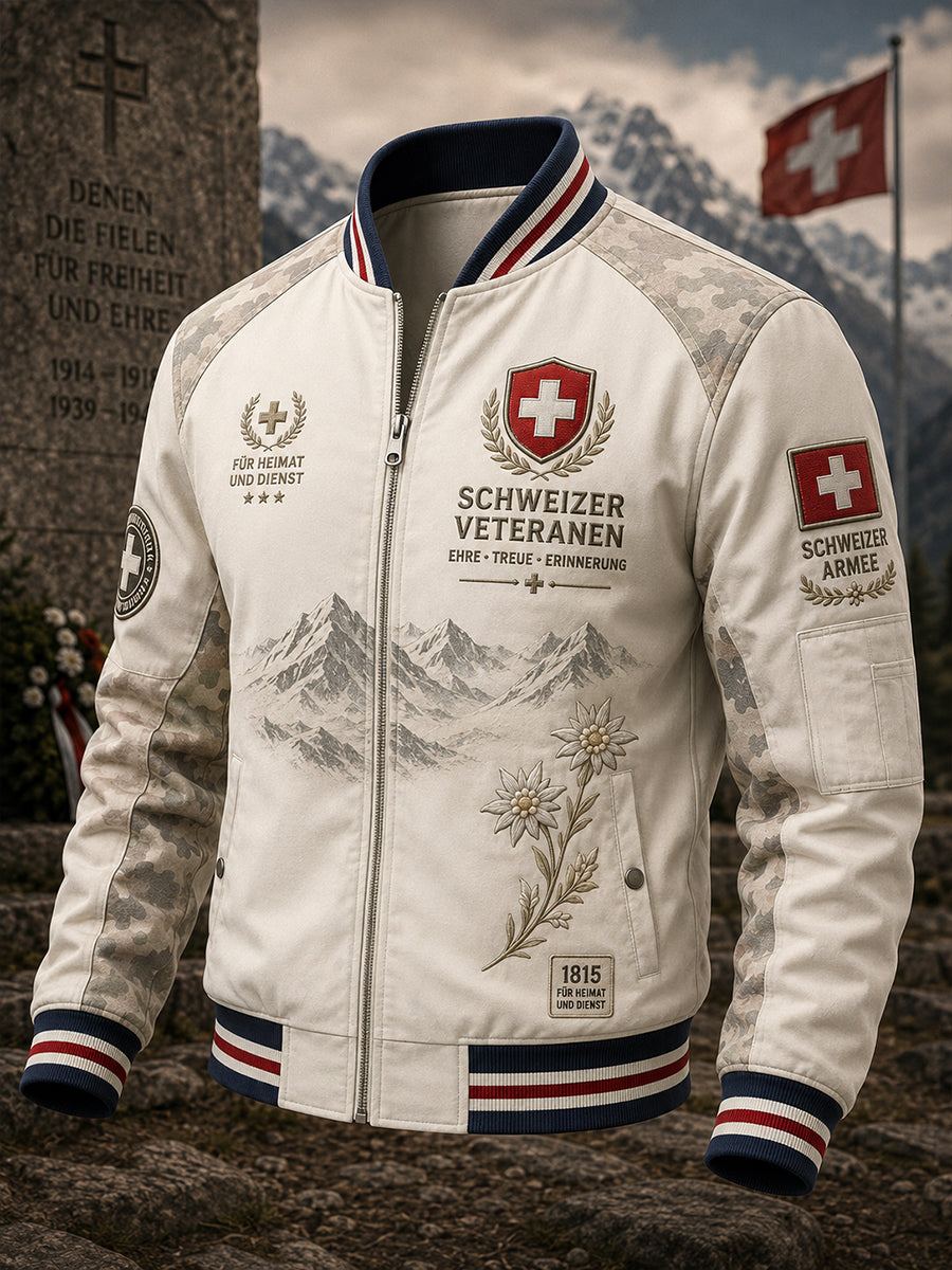 Herrenjacke im Vintage-Stil mit gedruckter Veteranen-Ehrung