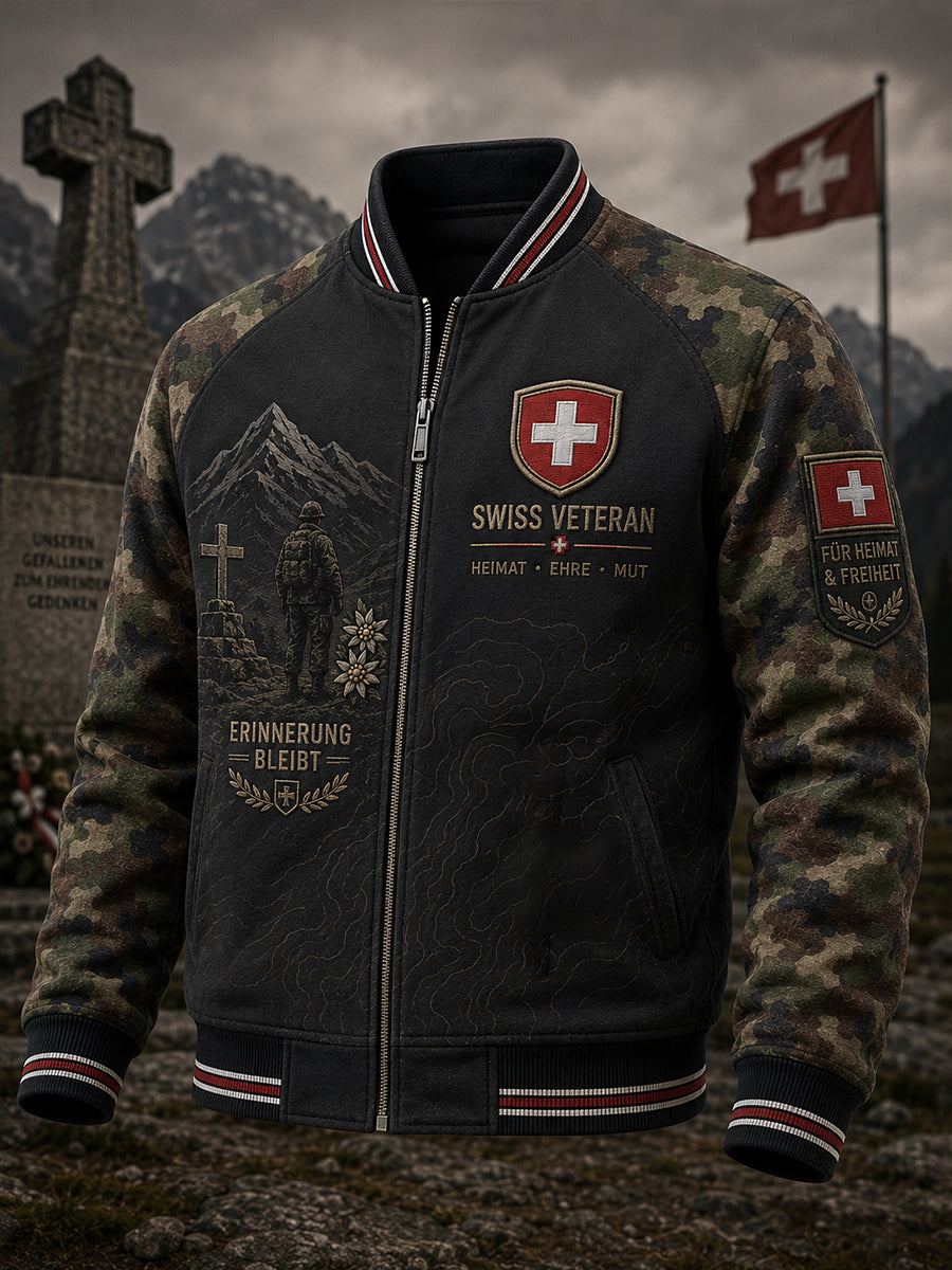 Herrenjacke im Vintage-Stil mit gedruckter Veteranen-Ehrung