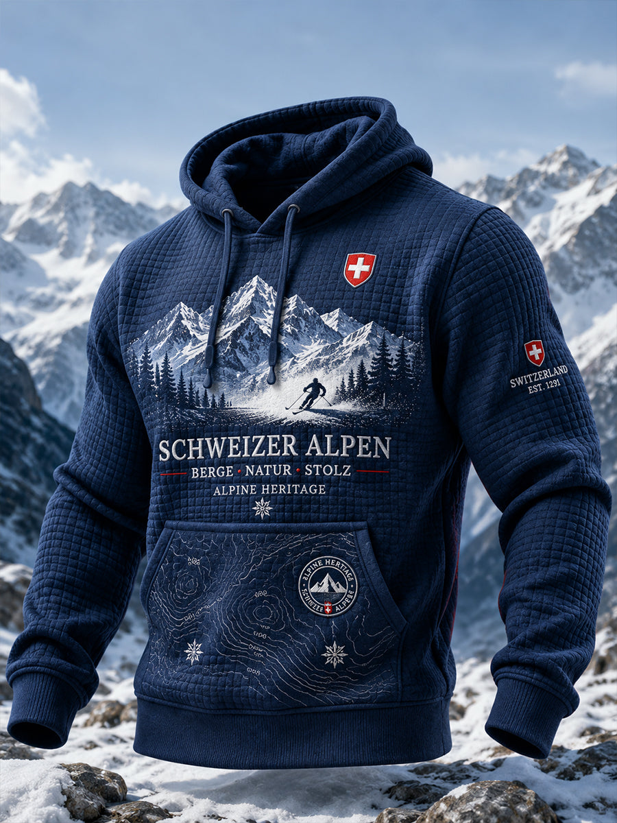 Herren-Sweatshirt aus Waffelstrick mit Alpenmuster und langen Ärmeln