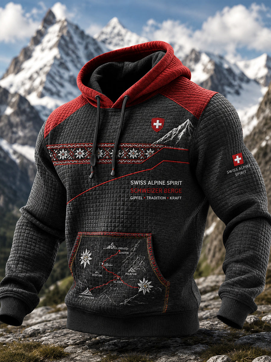 Herren-Sweatshirt aus Waffelstrick mit Alpenmuster und langen Ärmeln