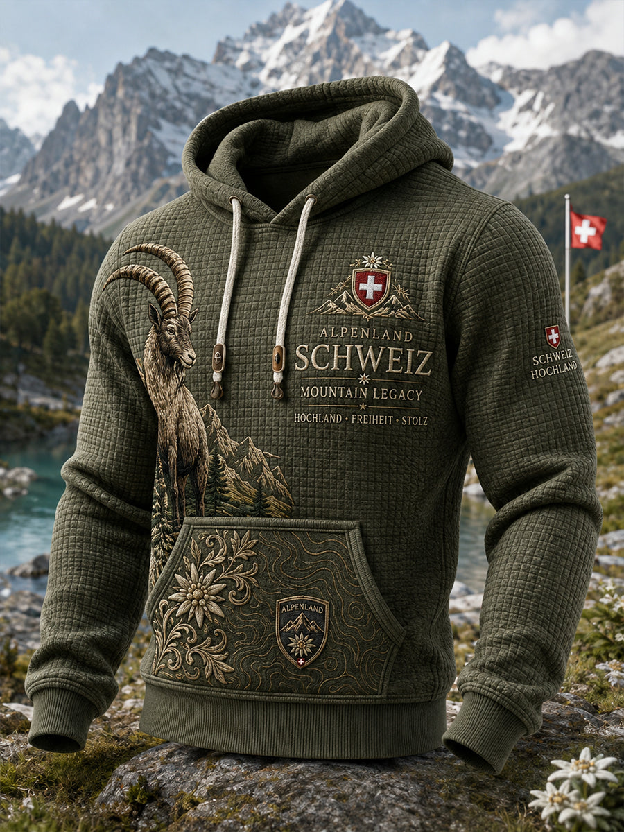 Herren-Sweatshirt aus Waffelstrick mit Alpenmuster und langen Ärmeln