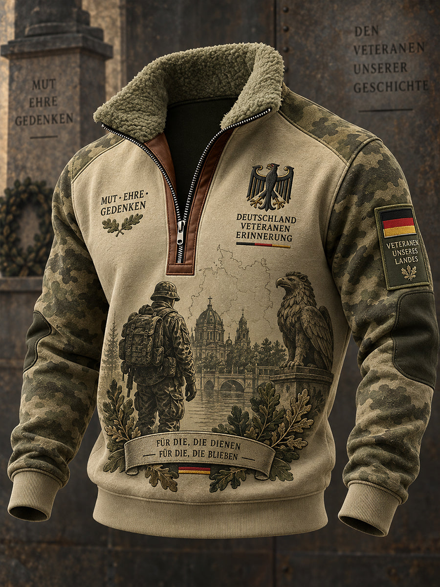 Herren-Graphic-Print-Zip-Neck-Top zum Gedenken an die Veteranen