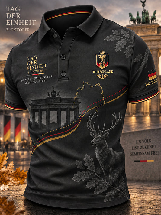 Grafisches Kurzarm-Poloshirt zur Erinnerung an den Tag der Einheit der Männer