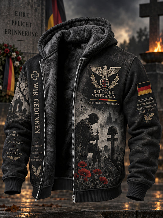 Herren-Kapuzenpullover mit Fleece-Innenfutter und Grafikdruck zum Veteranengedenken