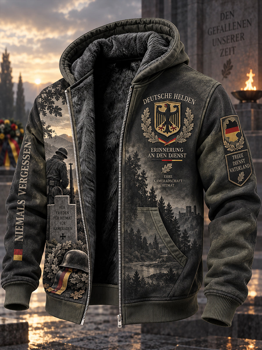 Herren-Kapuzenpullover mit Fleece-Innenfutter und Grafikdruck zum Veteranengedenken