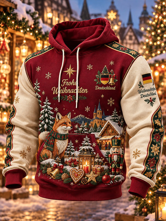 Herren-Kapuzenpullover mit weihnachtlichem Grafik-Print