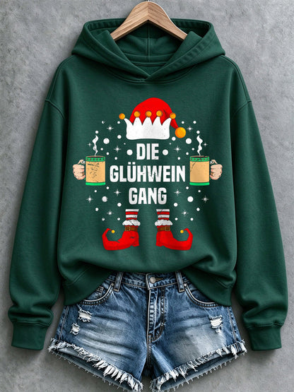 Weihnachts-Kapuzenpullover für Damen mit Muster, lässig