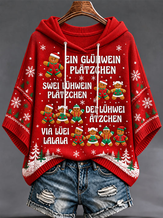 Weihnachts-Pullover mit Kapuze und Print für Damen