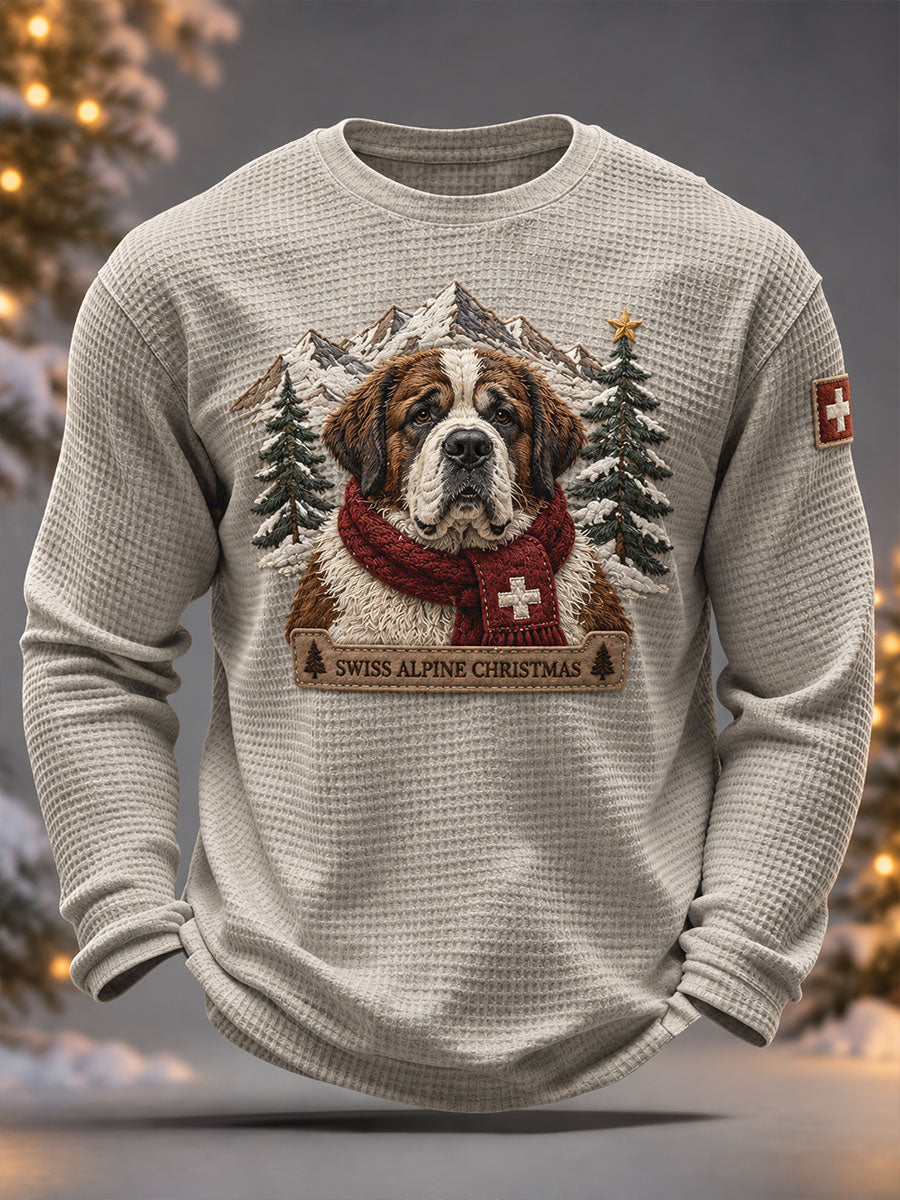 Herren-Sweatshirts mit weihnachtlichem Schweizer Motiv und Waffelstruktur