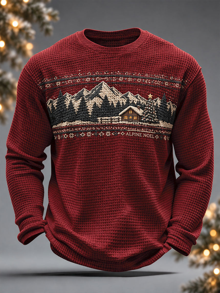 Herren-Sweatshirts mit weihnachtlichem Schweizer Motiv und Waffelstruktur