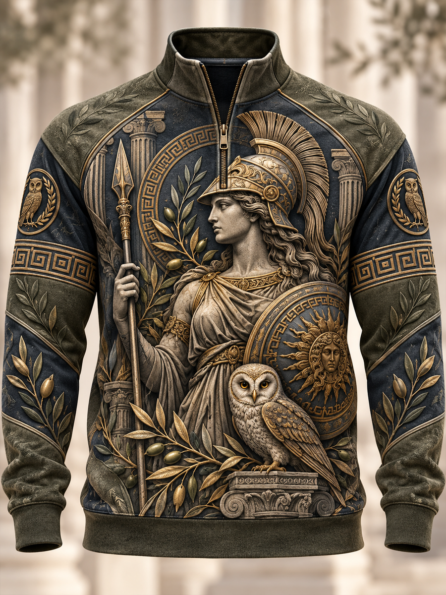 Ανδρική ελληνική μυθολογία μισό-Zip stand Duatshirt